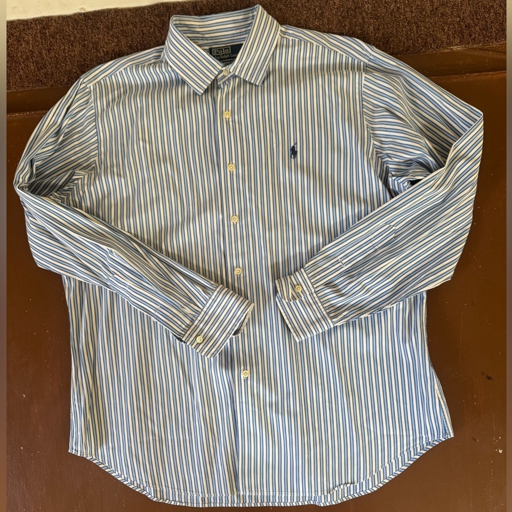 Polo Ralph Lauren Blue and White Striped Shirt Button Down Shirt - Men’s XL